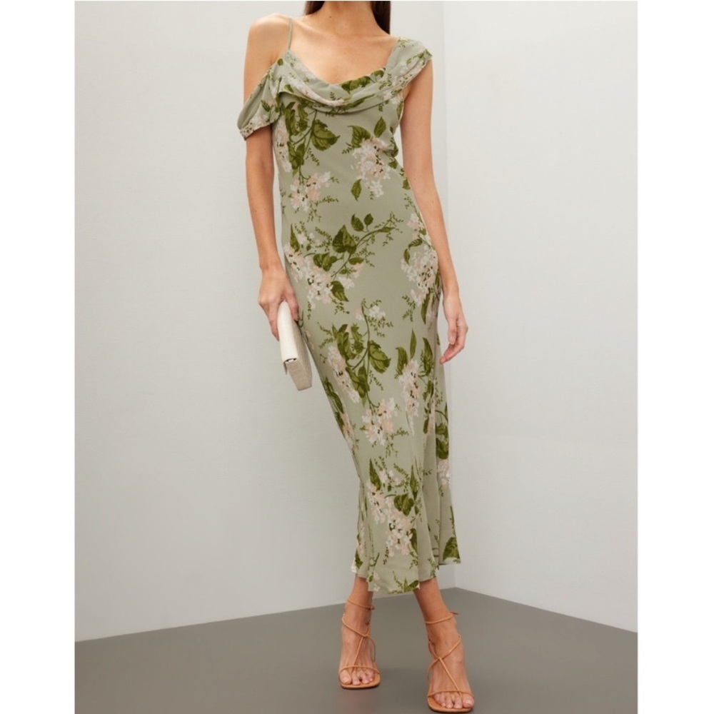 Reformation Reya Sage Green Floral Midi Dress Tea Garden Size 0